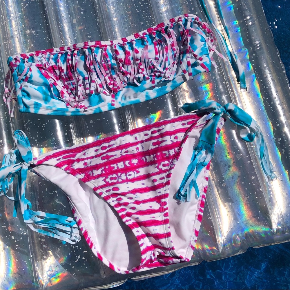 Xhilaration XL Tie Dye Fringe Bikini NWOT